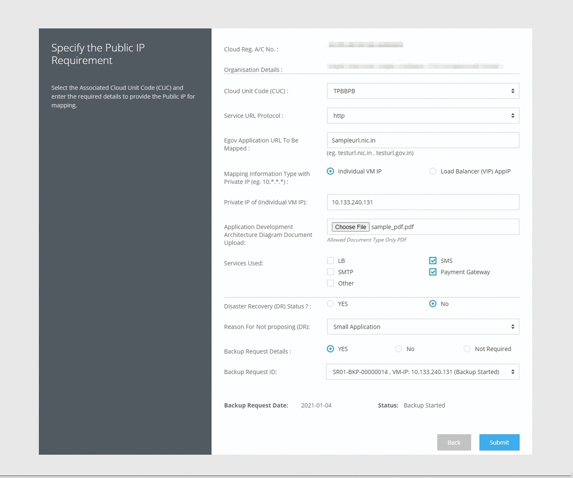 NICSI Cloud Services Signup Page